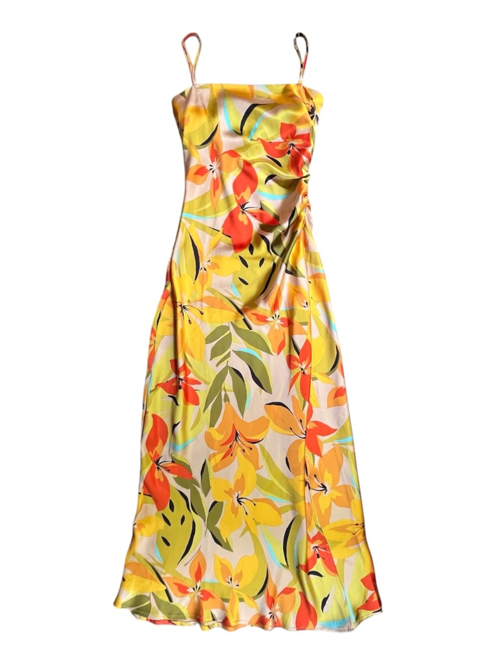 NWT House of Harlow 1960 Yellow Floral Slip Maxi Dress, sz XS